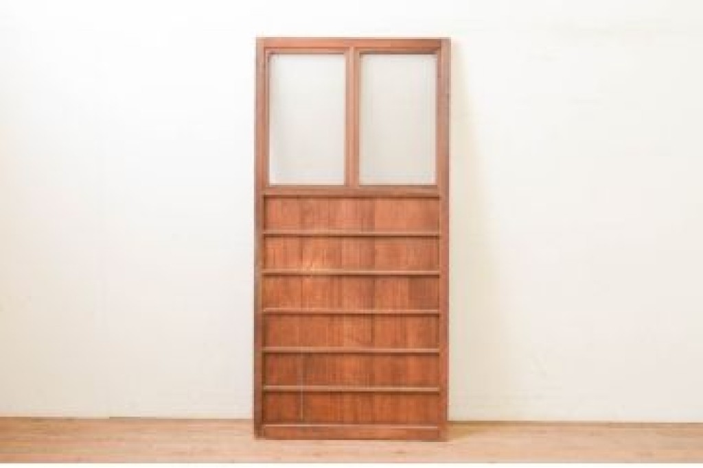 アンティーク建具　昭和初期　横桟付き　ノスタルジックな雰囲気漂うガラス戸1枚　(R-071240)