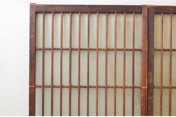 アンティーク建具　腰板栗材　風情のある佇まいが魅力的な格子入りガラス戸2枚セット(引き戸、格子戸、ガラス帯戸)(R-071241)