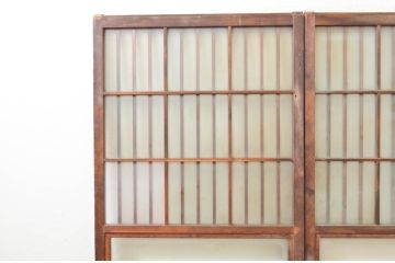アンティーク建具　腰板栗材　風情のある佇まいが魅力的な格子入りガラス戸2枚セット(引き戸、格子戸、ガラス帯戸)(R-071241)