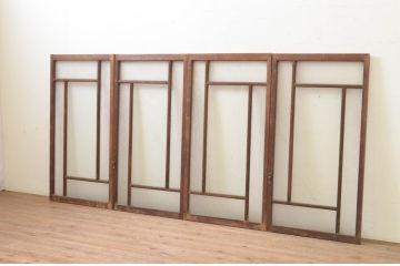 アンティーク建具　大正ロマン　古い木味が魅力的なガラス窓4枚セット(引き戸、ガラス戸)(R-071251)