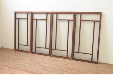 アンティーク建具　大正ロマン　古い木味が魅力的なガラス窓4枚セット(引き戸、ガラス戸)(R-071251)
