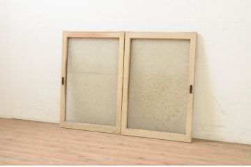 アンティーク建具　大正ロマン　美しいプレスガラス入りガラス窓2枚セット(ガラス戸、引き戸)(R-071253)