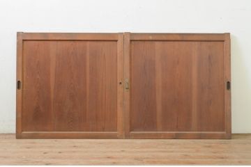 アンティーク建具　杉材　経年を感じさせる木味が魅力の板戸窓2枚セット(引き戸)(R-071255)