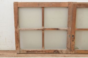 アンティーク建具　古い木味が魅力的なガラス窓2枚セット(引き戸、ガラス戸)(R-071257)