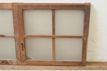 アンティーク建具　古い木味が魅力的なガラス窓2枚セット(引き戸、ガラス戸)(R-071257)