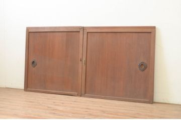 アンティーク建具　杉材　どこか懐かしい雰囲気漂う板戸窓2枚セット(引き戸)(R-071260)