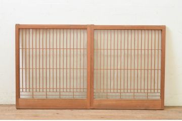 アンティーク建具　レトロな空間を演出する格子入りガラス窓2枚セット(組子、引き戸、ガラス戸、格子戸)(R-071262)