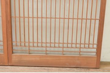 アンティーク建具　レトロな空間を演出する格子入りガラス窓2枚セット(組子、引き戸、ガラス戸、格子戸)(R-071262)