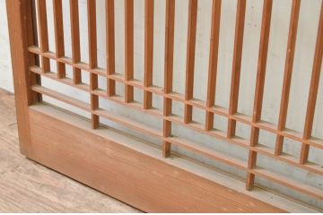 アンティーク建具　レトロな空間を演出する格子入りガラス窓2枚セット(組子、引き戸、ガラス戸、格子戸)(R-071262)