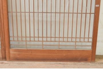 アンティーク建具　レトロな空間を演出する格子入りガラス窓2枚セット(組子、引き戸、ガラス戸、格子戸)(R-071262)