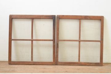アンティーク建具　レトロな空間作りにおすすめなガラス窓2枚セット(引き戸、ガラス戸)(R-071267)