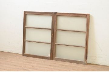 アンティーク建具　古い木味が魅力的なガラス窓2枚セット(引き戸、ガラス戸)(R-071269)