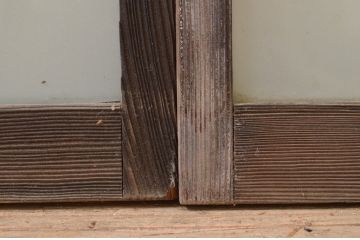 ビンテージ建具　レトロな空間を演出する格子入りガラス窓2枚セット(引き戸、格子戸、ガラス戸、ガラス入り障子戸、ヴィンテージ)(R-071275)