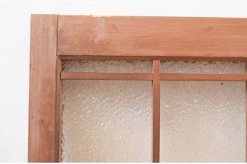 アンティーク建具　趣のある和の空間を演出する格子入り横長ガラス窓2枚セット(明かり取り、明り取り、ガラス欄間、ガラス戸)(R-071277)
