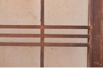 アンティーク建具　趣のある和の空間を演出する格子入り横長ガラス窓2枚セット(明かり取り、明り取り、ガラス欄間、ガラス戸)(R-071277)