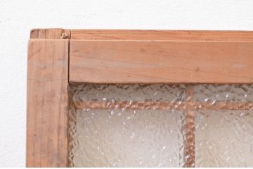 アンティーク建具　趣のある和の空間を演出する格子入り横長ガラス窓2枚セット(明かり取り、明り取り、ガラス欄間、ガラス戸)(R-071277)
