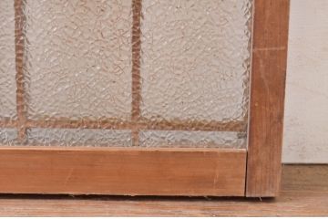 アンティーク建具　趣のある和の空間を演出する格子入り横長ガラス窓2枚セット(明かり取り、明り取り、ガラス欄間、ガラス戸)(R-071277)