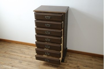 和製ビンテージ　カリモク家具(karimoku)　落ち着いた色味と木目が魅力的な縦型チェスト　(R-071298)