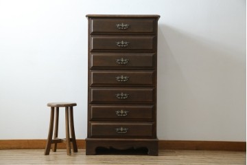和製ビンテージ　カリモク家具(karimoku)　落ち着いた色味と木目が魅力的な縦型チェスト　(R-071298)