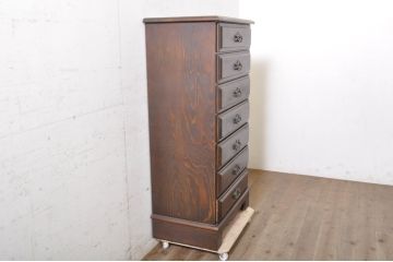 和製ビンテージ　カリモク家具(karimoku)　落ち着いた色味と木目が魅力的な縦型チェスト(サイドチェスト、引き出し)(R-071298)