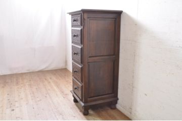 和製ビンテージ　美品　府中家具　高橋工芸　Imperial(インペリアル)　コモード45　落ち着いた佇まいが魅力的な縦型チェスト(サイドチェスト、引き出し、ドロワー、ヴィンテージ)(R-071299)