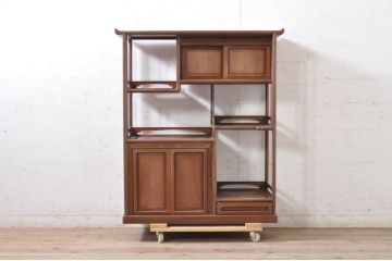 和製ビンテージ　高級品　高村英峰作　総紫檀(シタン)材　シンプルなデザインで取り入れやすい茶棚(収納棚、戸棚、飾り棚、違い棚、ヴィンテージ)(R-071318)