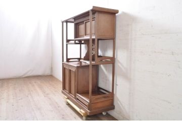和製ビンテージ　高級品　高村英峰作　総紫檀(シタン)材　シンプルなデザインで取り入れやすい茶棚(収納棚、戸棚、飾り棚、違い棚、ヴィンテージ)(R-071318)