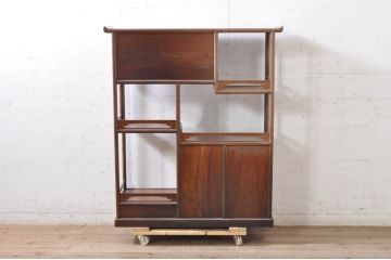 和製ビンテージ　高級品　高村英峰作　総紫檀(シタン)材　シンプルなデザインで取り入れやすい茶棚(収納棚、戸棚、飾り棚、違い棚、ヴィンテージ)(R-071318)