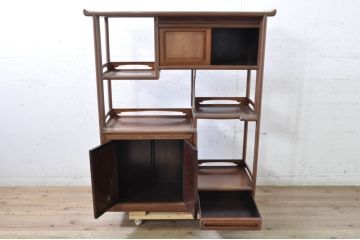 和製ビンテージ　高級品　高村英峰作　総紫檀(シタン)材　シンプルなデザインで取り入れやすい茶棚(収納棚、戸棚、飾り棚、違い棚、ヴィンテージ)(R-071318)