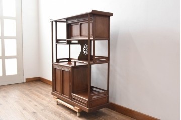 和製ビンテージ　高級品　高村英峰作　総紫檀(シタン)材　シンプルなデザインで取り入れやすい茶棚　(R-071318)