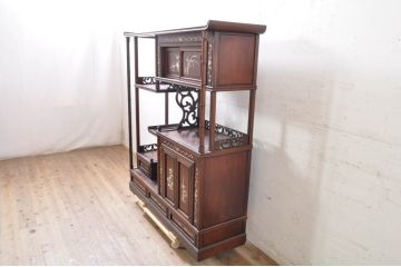 和製アンティーク　高級品!!　花梨(カリン)材　螺鈿(ラデン)　象嵌入り　上質な和の空間作りにおすすめの茶棚(収納棚、戸棚、飾り棚、違い棚)(R-071319)