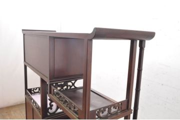 和製アンティーク　高級品!!　花梨(カリン)材　螺鈿(ラデン)　象嵌入り　上質な和の空間作りにおすすめの茶棚(収納棚、戸棚、飾り棚、違い棚)(R-071319)
