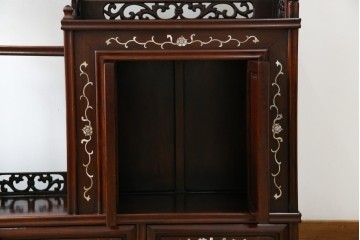 和製アンティーク　高級品!!　花梨(カリン)材　螺鈿(ラデン)　象嵌入り　上質な和の空間作りにおすすめの茶棚　(R-071319)