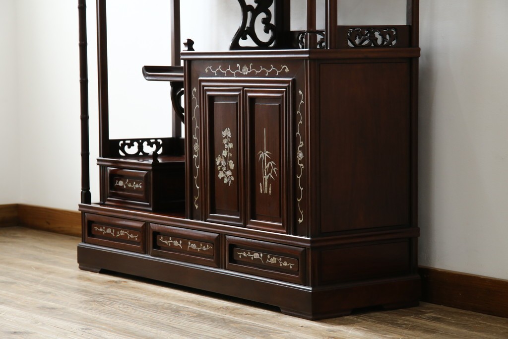 和製アンティーク　高級品!!　花梨(カリン)材　螺鈿(ラデン)　象嵌入り　上質な和の空間作りにおすすめの茶棚　(R-071319)