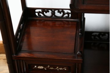 和製アンティーク　高級品!!　花梨(カリン)材　螺鈿(ラデン)　象嵌入り　上質な和の空間作りにおすすめの茶棚　(R-071319)