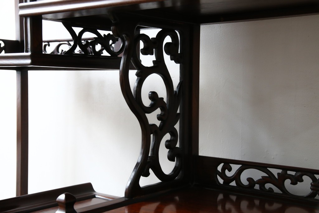 和製アンティーク　高級品!!　花梨(カリン)材　螺鈿(ラデン)　象嵌入り　上質な和の空間作りにおすすめの茶棚　(R-071319)