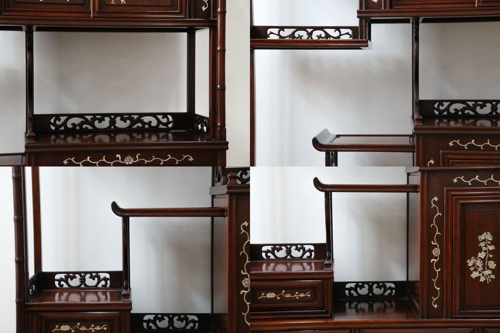 和製アンティーク　高級品!!　花梨(カリン)材　螺鈿(ラデン)　象嵌入り　上質な和の空間作りにおすすめの茶棚　(R-071319)