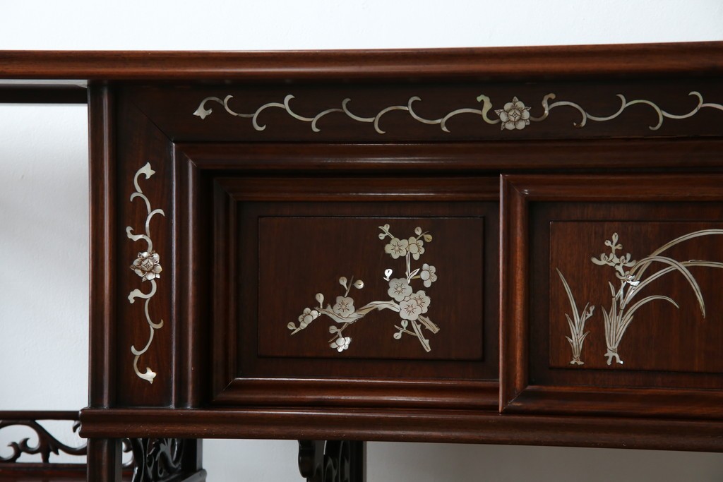 和製アンティーク　高級品!!　花梨(カリン)材　螺鈿(ラデン)　象嵌入り　上質な和の空間作りにおすすめの茶棚　(R-071319)