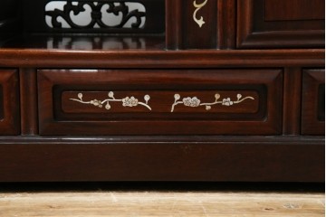 和製アンティーク　高級品!!　花梨(カリン)材　螺鈿(ラデン)　象嵌入り　上質な和の空間作りにおすすめの茶棚　(R-071319)