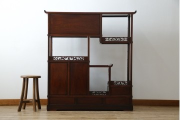 和製アンティーク　高級品!!　花梨(カリン)材　螺鈿(ラデン)　象嵌入り　上質な和の空間作りにおすすめの茶棚　(R-071319)