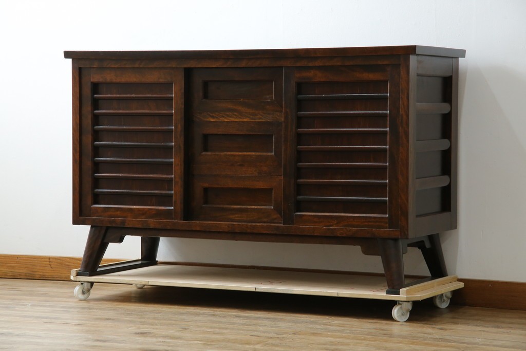 和製ビンテージ　松本民芸家具　和モダンな佇まいが目を引くA型サイドボード　定価約43万7千円　(R-071348)