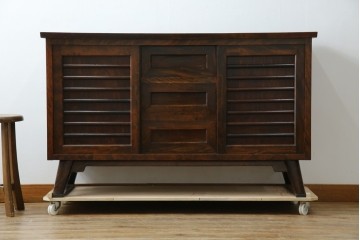 和製ビンテージ　松本民芸家具　和モダンな佇まいが目を引くA型サイドボード　定価約43万7千円　(R-071348)