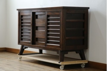 和製ビンテージ　松本民芸家具　和モダンな佇まいが目を引くA型サイドボード　定価約43万7千円　(R-071348)