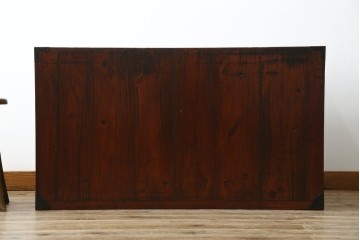 和製アンティーク　美品!!　前面欅(ケヤキ)材　一富士二鷹三茄子の縁起の良い金具が魅力の二本松箪笥ローチェスト(ローボード、引き出し、衣装箪笥、整理タンス、時代箪笥、収納たんす、テレビ台、テレビボード)(R-071356)