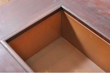 和製ビンテージ　希少　高級品!!　総花梨(カリン)材　鳥眼杢(バーズアイ)　存在感のある佇まいが魅力の重厚な囲炉裏テーブル(長火鉢、関西火鉢、木製火鉢、ローテーブル、座卓、ヴィンテージ)(R-071372)