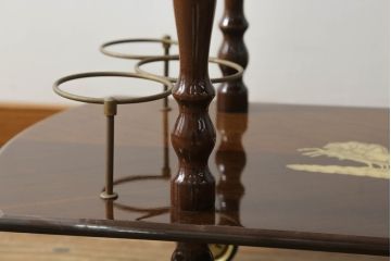 中古　見ているだけで楽しくなる象嵌入りのお洒落なトロリー(キャスターワゴン、キッチンワゴン、サイドテーブル、バタフライテーブル)(R-071373)