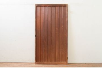 アンティーク建具　和の雰囲気を高めるマス目格子扉1枚(きつね格子、狐格子、升目格子戸、板戸、ドア)(R-071377)