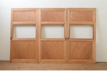 アンティーク建具　杉材　木目が楽しめる一枚板のガラス帯戸3枚セット(引き戸、板戸)(R-071388)