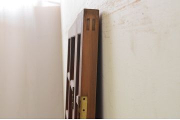 アンティーク建具　時を経た風合いが魅力的なマス目格子の折れ戸1枚(きつね格子、狐格子、升目格子戸、扉、ドア)(R-071391)