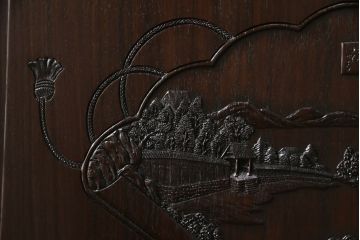 中古　超美品!!　最高級　伝統工芸品　大阪唐木指物　好斉作　蒔絵入り　漆塗り　中澤唐木　紫檀(シタン)材　和の空間を引き立てる輪島塗りの衝立て(仕切り、パーテーション、つい立て、衝い立て)(定価約200万円)(R-071411)